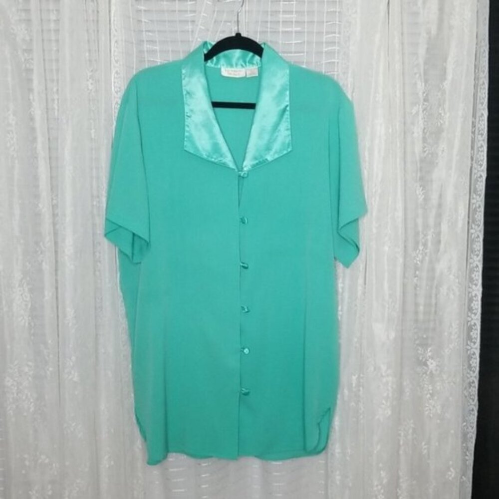 Teal Vintage Victoria Secret Gold Label Oversize Chiffon & Satin Sleep Shirt SzS